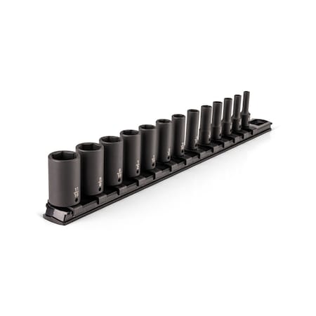 Tekton 1/4 Inch Drive Semi-Deep 6-Point Impact Socket Set with Rail, 13-Piece (5/32 - 11/16 in.) SID90109