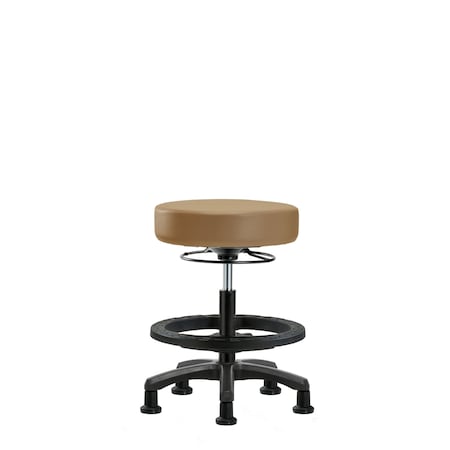 Blue Ridge Ergonomics Vinyl Mini-Stool-Medium Bench Height with Black Foot Ring & Stat Glides in Taupe Trailblazer Vinyl VMBMS-RG-BF-RG-8584