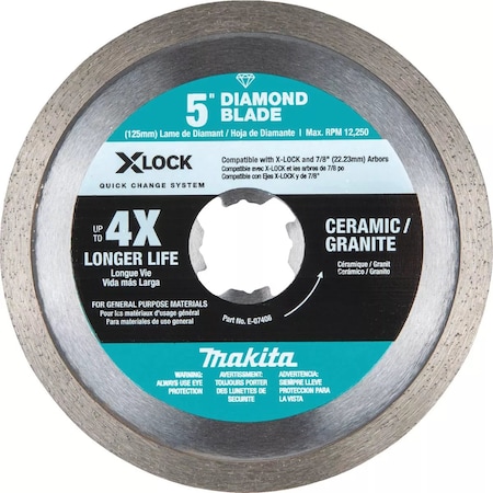 Makita X-LOCK 5'' Continuous Rim Dry/Wet Cut Diamond Blade E-07406