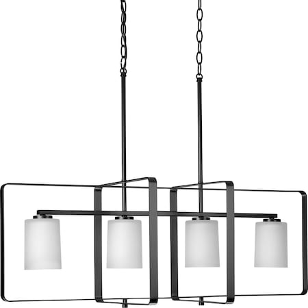 Progress Lighting League Collection Four-Light Etched Glass Chandelier Light in Matte Black P400287-31M