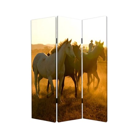 Homeroots 72" Brown and Black Canvas Folding Three Panel Screen Room Divider 274619