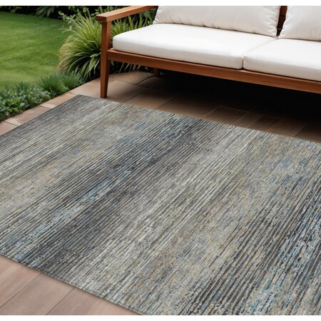 Homeroots 10' X 14' Granite Gray Striped Washable Indoor Outdoor Area Rug 608478