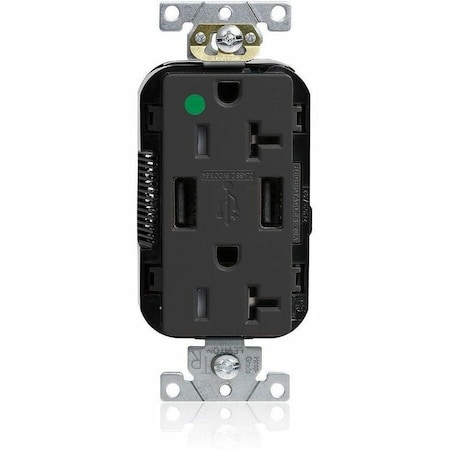 Leviton Lev-Lok HG/TR Dup USB A-A 20A 125V Blk M58AA-HGE