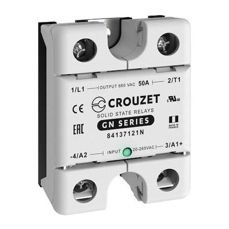 Crouzet SSR, GN, Single Phase, Panel Mount, 50A, IN 20-265 VAC, OUT 660 VAC, Zero Cross, 2PK 84137121N