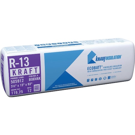 Knauf R-13 15''x93'' Kraft Faced Batt Fiberglass Insulation, 12 Count B06VAK