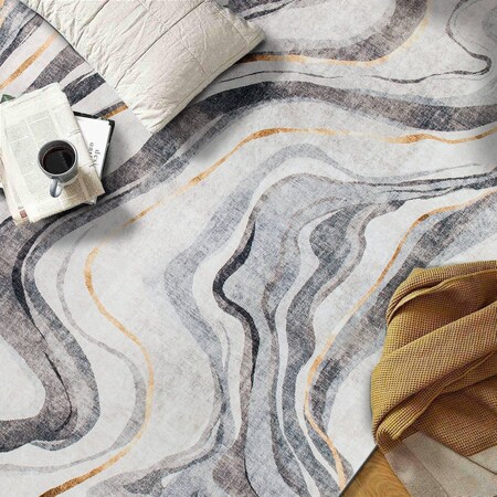 World Rug Gallery Contemporary Marble Washable Non Slip Area Rug 2 ft x 4 ft Gray WR80GRAY2X4