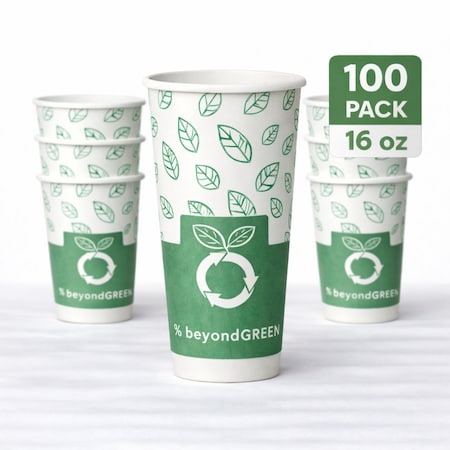 Beyondgreen 16 oz Paper Cups, Aqueous Coated, Hot & Cold, 100PK bG16PCAC-100