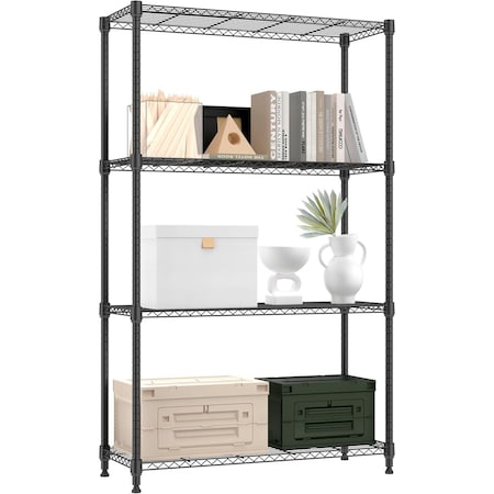 Factory 2U Wire Shelving Unit, 14inD x 30inW x 60inH, 4 Shelves, Medium Duty 250 lbs Per Shelf, Black 803974