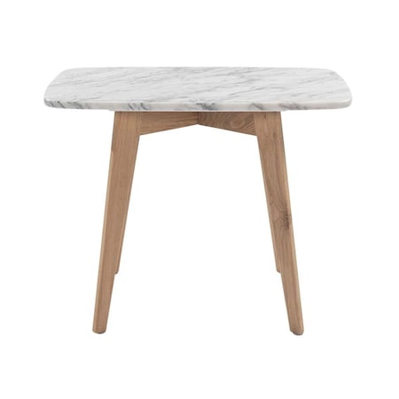 The Bianco Collection 12 x 21 in. Cima Rectangular Italian Carrara White Marble Table with Oak Legs TBC-4064-PT1913-WHT