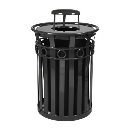 Witt Industries Black Decorative, Outdoor Waste Receptacle with Rain Cap M3600-R-RC-BK