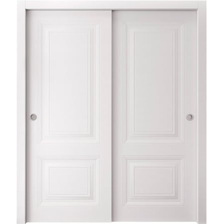 Sartodoors Sliding Closet Bypass Doors 56 x 80 inches, BASIC 9422 White, Rails Hardware Set, Wood Solid Bedr BASIC9422DBD-SKIN-56