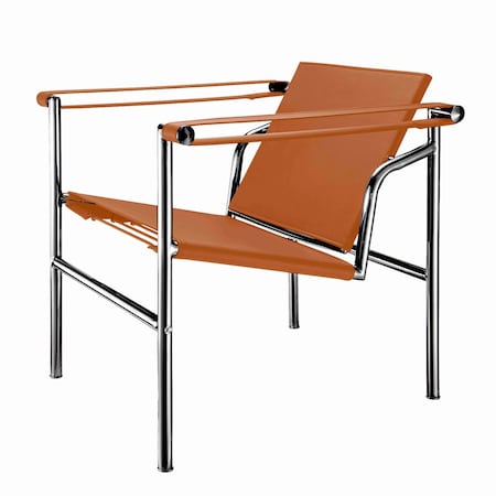 Homeroots 24" Terra Cotta and Silver Faux Leather and Stainless Adjustable Back Arm Chair 667639