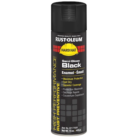 Rust-Oleum Rust Preventative Spray Paint, Black, Semi-Gloss, Solvent, 15 oz V2177838