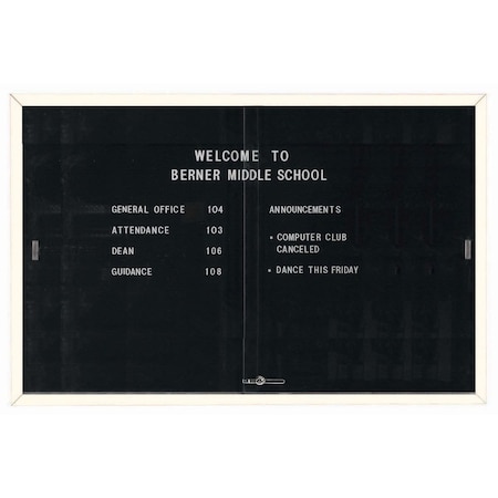 Aarco Enclosed Directory Board w/ Al Frame Sliding Doors, Black Felt, Powder Coated White, 48''Hx72''W SDC4872W