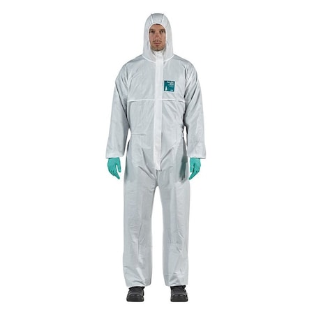 Ansell Disposable Coverallss, Hooded Coverall, XL, SMS, Elastic Wrist, Elastic Ankle, Serged Seam, White WH15-S-92-111-05