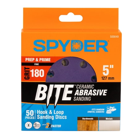 Spyder 5-Inch x 8-Hole 180 Grit Ceramic with Stearate Sanding Discs, 50PK 500049