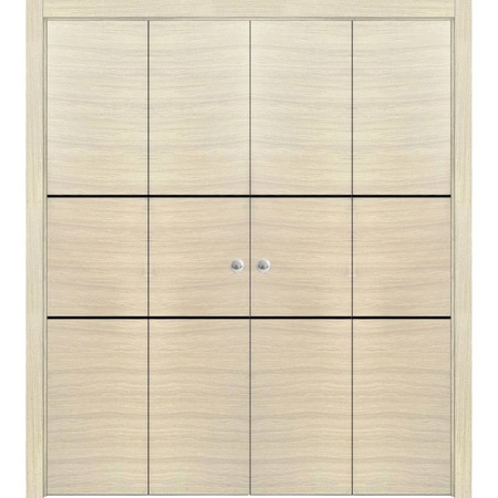 Sartodoors Sliding Closet Double Bi-fold Doors, Planum 0014 Natural Veneer and Aluminum Strips, Sturdy Tracks PLANUM0014DBF-SHP-96 x 80 (4* 24x80)
