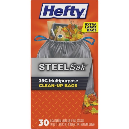 Hefty Steel Sak 39 Gal. Heavy Duty Gray Trash Bag, 30-Count E88682