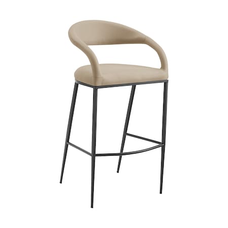 Armen Living Ramona 30in Bar Stool with Matte Black Iron and Beige Faux Leather LCRABABLKBG30