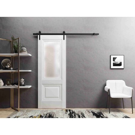 Sartodoors Sturdy Barn Door 24 x 80in, White Silk W/ Frosted Glass, 6.6FT Rail Hangers Heavy Hardware Set LUCIA8822BD-B-WS-24