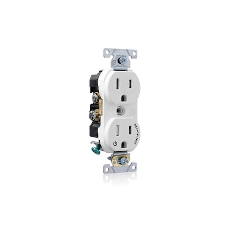 Leviton Duplex Outlet, White 15A, 125V, TR TBR15-S1W