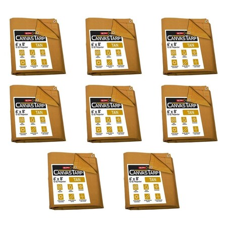 Mytee Products (8 Pack) 6ft x 8ft Tan Canvas Tarp 12oz Heavy Duty Water Resistant, 8PK CT6-8-Tx8