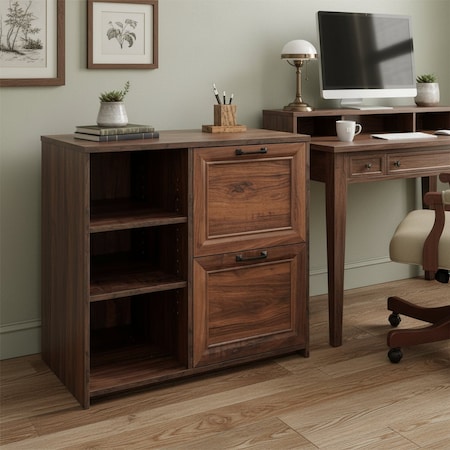 Homeroots 30" Walnut Distressed Wood Two Drawers Filing Cabinet 568318