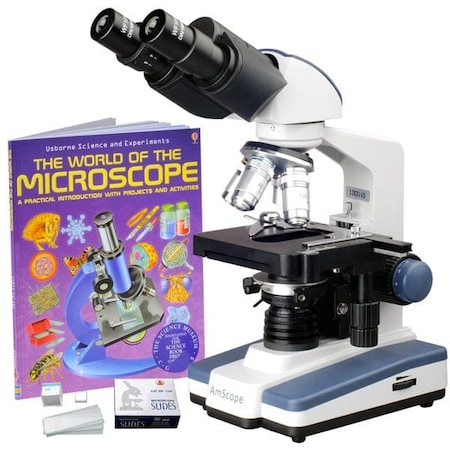 Amscope B120 Student & Professional LED Binocular Compound Microscope 40X-2000X w/Mechanical Stage + Book, B B120B-BK-BS