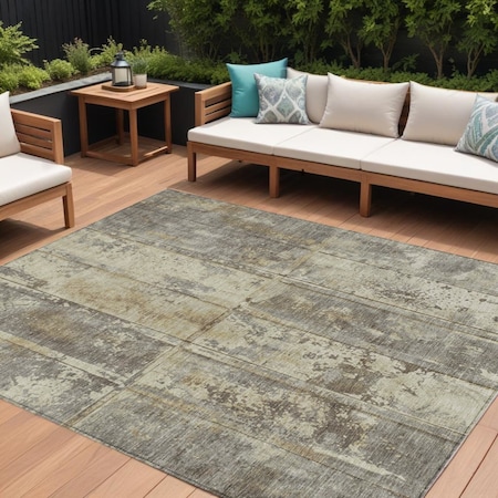 Homeroots 9' X 12' Beige Gold And Khaki Abstract Washable Indoor Outdoor Area Rug 618767