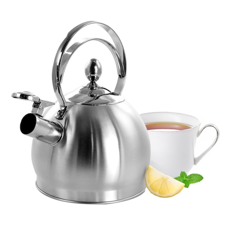 Megachef 3 Quart Round Stovetop Whistling Kettle in Brushed Silver MGKTL-1015