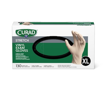 Medline For California Only, CURAD Powder-Free Stretch Vinyl Exam Gloves, Size XL, 1300PK 6CUR9227