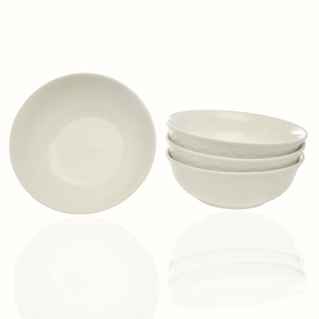 Homeroots White Four Piece Round Weave Stoneware Service For Four Bowl Set 483500