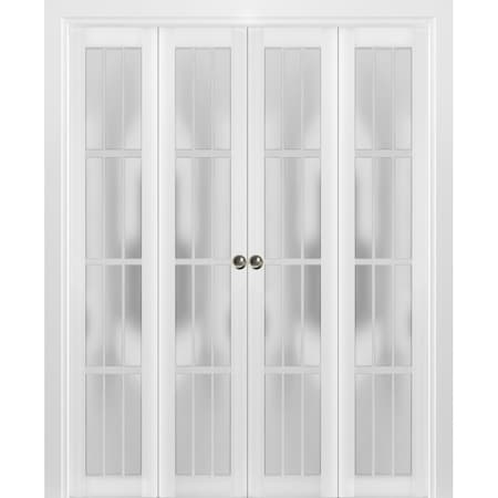 Sartodoors Sliding Closet Double Bi-fold Doors, Felicia 3312 White Silk with Frosted Glass, Sturdy Tracks Mol FELICIA3312DBF-WS-96 x 80 (4* 24x80)
