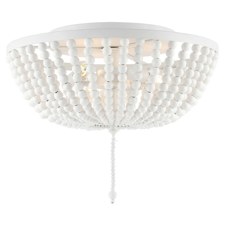 Jonathan Y Allison 15" 3-Light Shabby Chic Farmhouse Wood Beaded/Metal LED Flush Mount, White JYL9019D