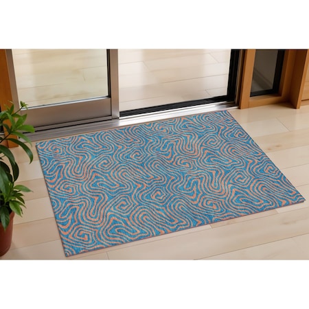 Homeroots 3' X 5' Teal Blue And Pink Abstract Washable Indoor Outdoor Area Rug 599838