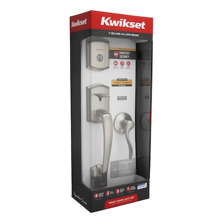 Kwikset Single Cylinder Exterior Handleset, Tustin Lever Trim, SmartKey, RCAL Latch, Satin Nickel Finish CP818PTHTNL-15S