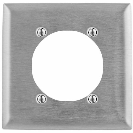 Hubbell Wiring Device-Kellems Wallplates and Boxes, Metallic Plates, 2- Gang, 1) 2.66" Opening, Standard Size, Stainless Steel SS716