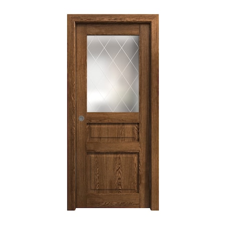 Sartodoors Sliding Pocket Door 42 x 80 inches, Ego 5011 Cognac Oak Veneer, Kit Rail Hardware, Solid Wood Int EGO5011PD-DKO-42