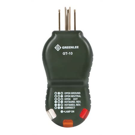 Greenlee GFI Polarity Cube Circuit Tester, 120 VAC, Mains, 6.9 in L x 3.9 in W GT-10