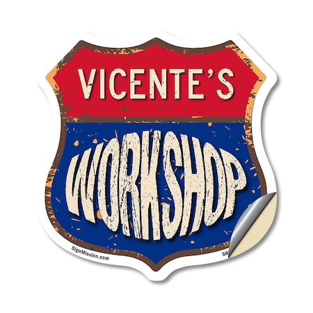 Signmission Vicente's Workshop, 18 Inch X 18 Inch, Vinyl Decal SHI-D-18-489-VICENTE