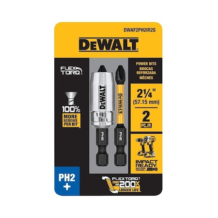 Dewalt FlexTorq, IMPACT READY Series DWA2PH2IR2S Screwdriver Bit, No 2 Drive, Phillips Drive, 1/4 in Shank DWAF2PH2IR2S