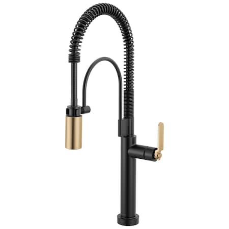 Brizo Litze SmartTouch Semi-Professional Kitchen Faucet, Industrial Handle Matte Black/Luxe Gold 64344LF-BLGL