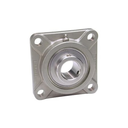 4-Bolt Flange Ball Bearing Unit, 50 mm Bore, All Stainless Steel, Set Screw Lock, 2 Tri Lip Seals
