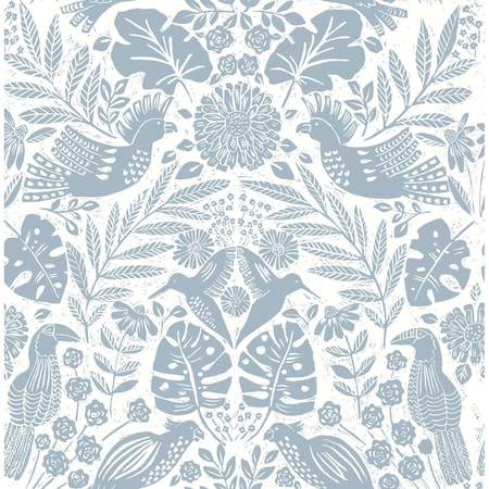 A-Street Prints Nestle Blue Bird Block Print Wallpaper 4122-27000