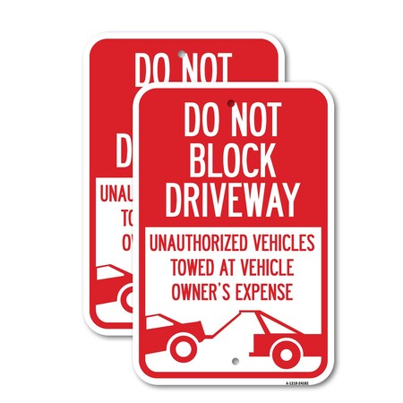 Signmission Do Not Block Driveway With Graphic, 12'' X 18'' 2 Signs, Heavy Gauge Aluminum, 2PK A-1218-2PACK-24182