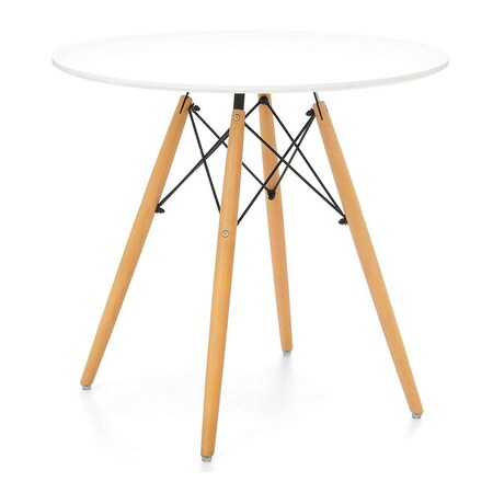 Homeroots 30" White And Natural Rounded Fiberglass And Solid Wood Dining Table 520870