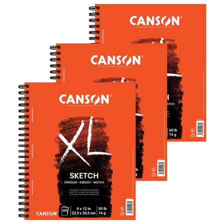 Canson XL Series Sketch Pad, Side Wire Binding, 100 Sheet, 9x12 inch, 3PK C400061860-03