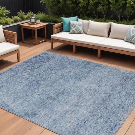 Homeroots 8' X 10' Blue And Ivory Abstract Washable Indoor Outdoor Area Rug 631590