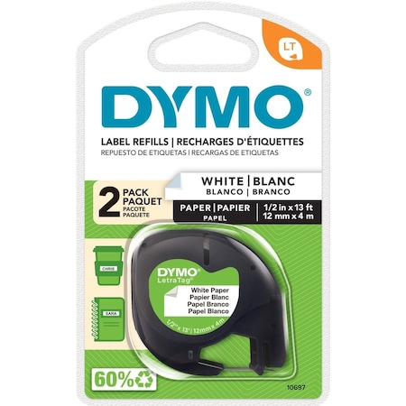 Dymo LetraTag Electronic Labelmaker Tape, White, 6PK DYM10697BX