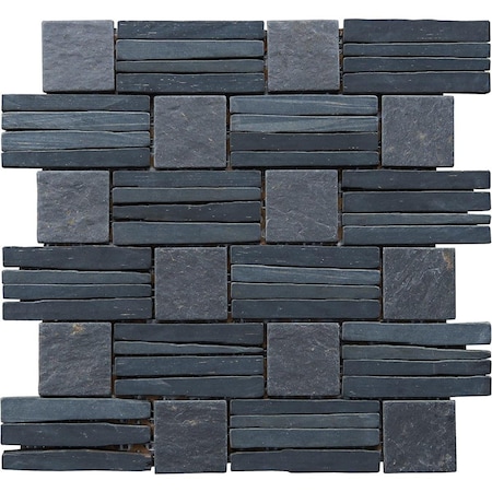 Intrend Tile Basketweave Interlocked Mosaic - Black Slate LS019-S